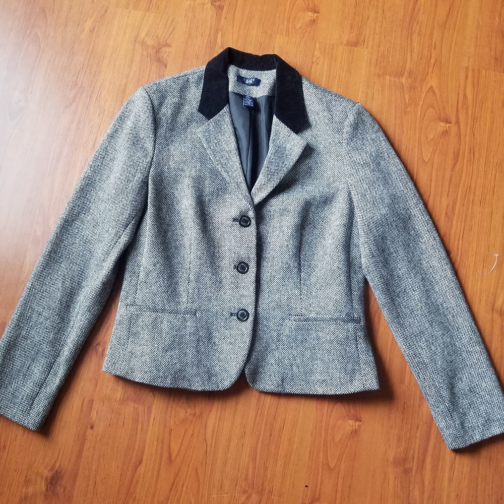 Chaps Tweed Blazer with Velvet Collar